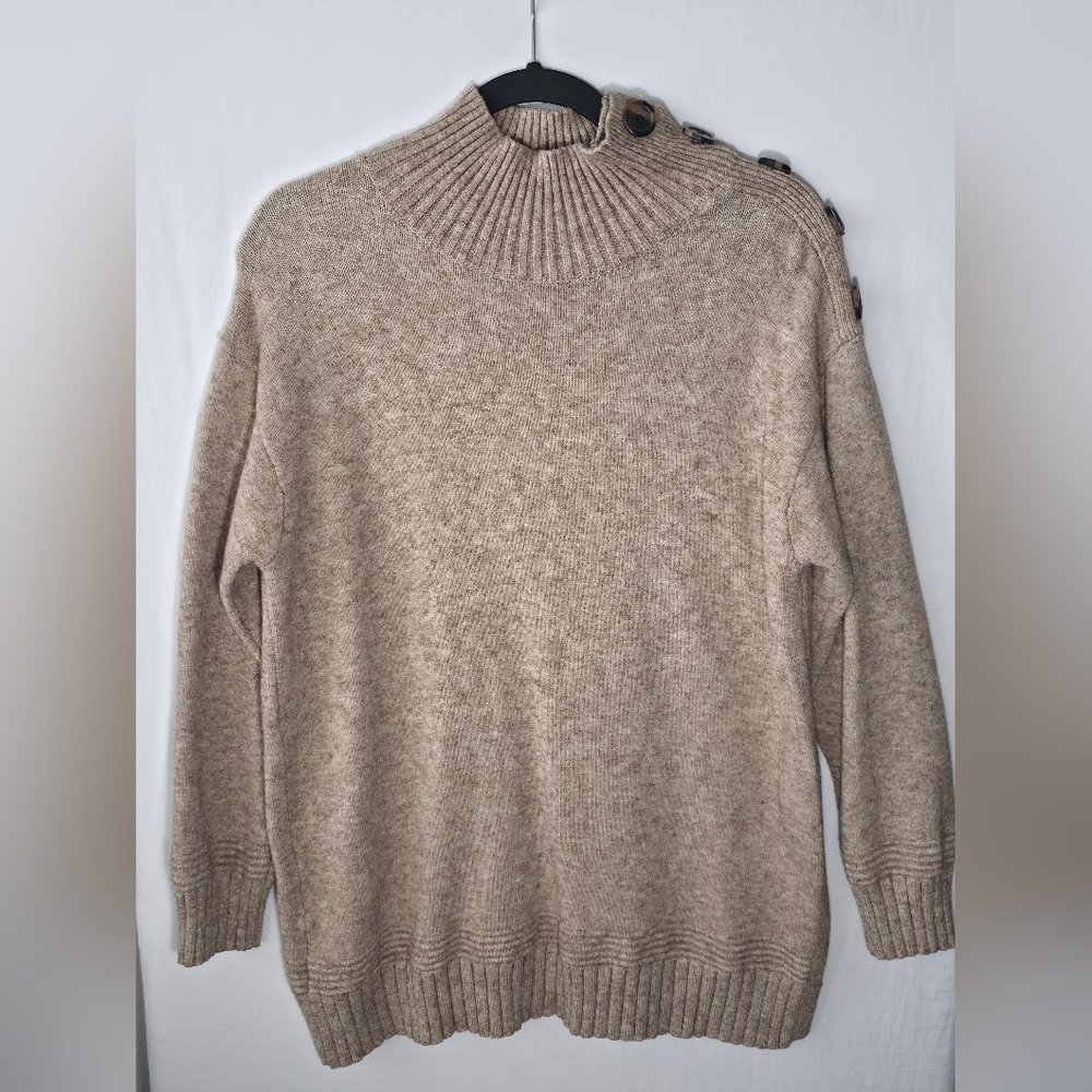 Anthro Margarita Button Mock Tunic Oatmeal Sweater Light Academia Coquette Boho